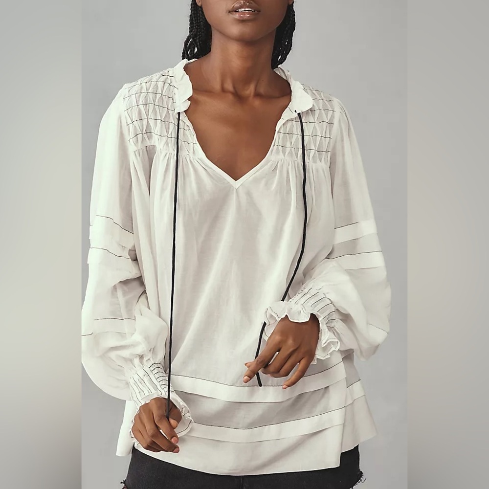 Anthropologie Long Sleeve Airy Babydoll Blouse